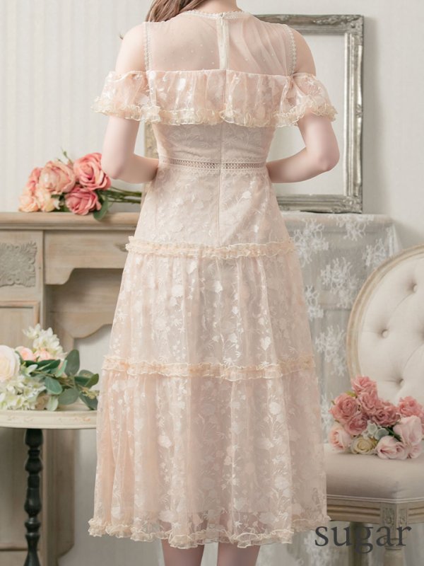 画像18: XS-Lサイズあり【SETTAN/セッタン】フラワーレース/ フリル/ オフショル/ ミモレ丈/ワンピース/ミニドレス/ キャバドレス[OF2]