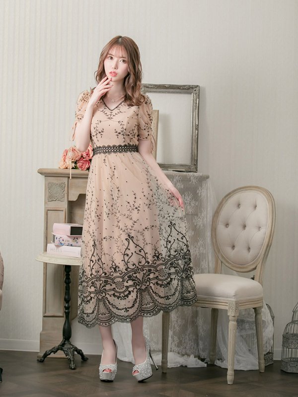 画像3: XS-Lサイズあり【SETTAN/セッタン】総レース/ Vネック/ ショートスリーブ/ ミモレ丈/ ワンピース/ ミニドレス/ キャバドレス[OF2]