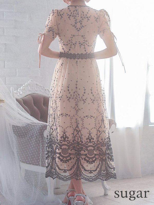 画像9: XS-Lサイズあり【SETTAN/セッタン】総レース/ Vネック/ ショートスリーブ/ ミモレ丈/ ワンピース/ ミニドレス/ キャバドレス[OF2]