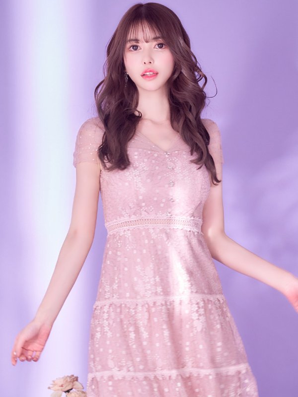 画像11: XS-Lサイズあり【SETTAN/セッタン】フラワーレース/ ドットチュール/ Aライン/ ミモレ丈/ ワンピース/ ミニドレス/ キャバドレス[OF2]