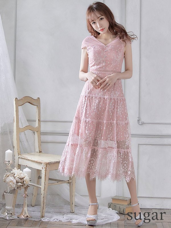 画像7: XS-Lサイズあり【SETTAN/セッタン】フラワーレース/ ドットチュール/ Aライン/ ミモレ丈/ ワンピース/ ミニドレス/ キャバドレス[OF2]