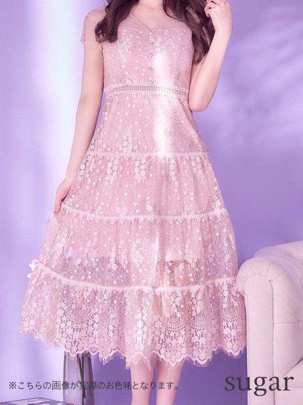 画像8: XS-Lサイズあり【SETTAN/セッタン】フラワーレース/ ドットチュール/ Aライン/ ミモレ丈/ ワンピース/ ミニドレス/ キャバドレス[OF2]