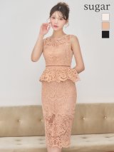 XS-Lサイズあり【SETTAN/セッタン】総レース/ ペプラム/ クラシカル柄/ 刺繍/ シースルー/ ノースリーブ/ タイト/ ミディアムドレス/ キャバドレス[OF2]