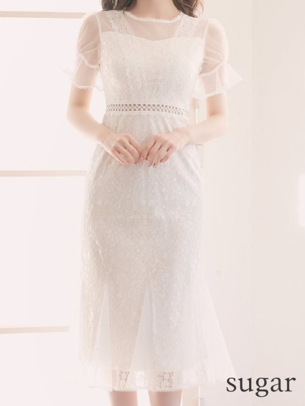 画像14: XS-Lサイズあり【SETTAN/セッタン】フラワーレース/ パフスリーブ/ ミモレ丈/ ワンピース/ ミニドレス/ キャバドレス[OF2]