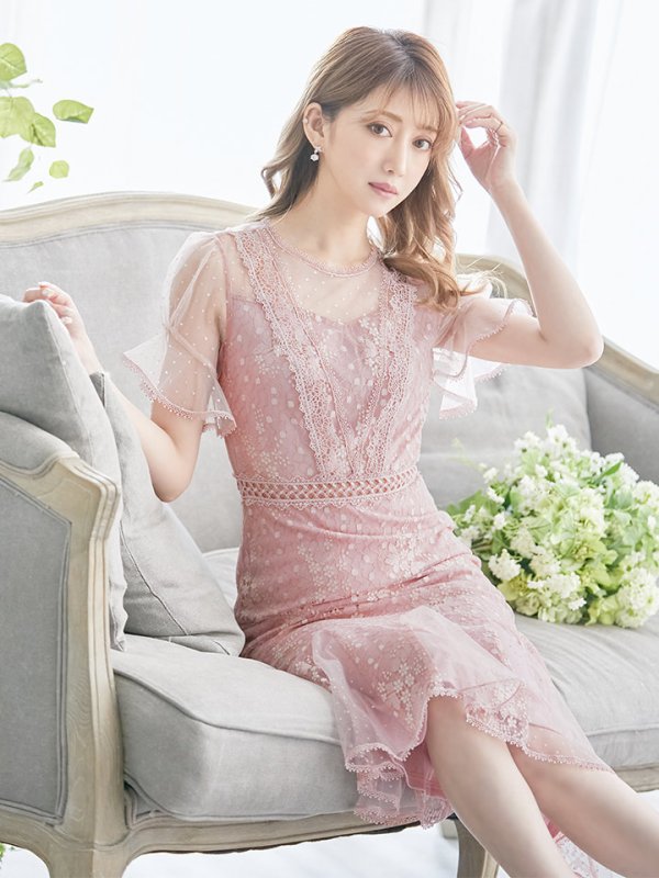 画像3: XS-Lサイズあり【SETTAN/セッタン】フラワーレース/ パフスリーブ/ ミモレ丈/ ワンピース/ ミニドレス/ キャバドレス[OF2]