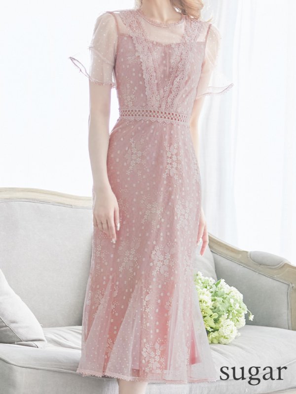 画像9: XS-Lサイズあり【SETTAN/セッタン】フラワーレース/ パフスリーブ/ ミモレ丈/ ワンピース/ ミニドレス/ キャバドレス[OF2]