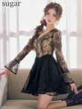 XS-Lサイズあり【SETTAN/セッタン】ロングスリーブ/ シースルー/ 刺繍レース/ Vネック/ スパンコール/ チュール/ Aライン/ フレア/ ミニドレス / キャバドレス[OF2]