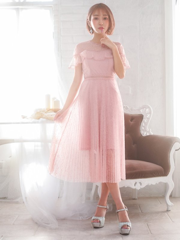 画像4: 【SETTAN/セッタン】総レース/ ショートスリーブ/ プリーツ/ ミモレ丈/ ワンピース/ ミニドレス/ キャバドレス[OF2]