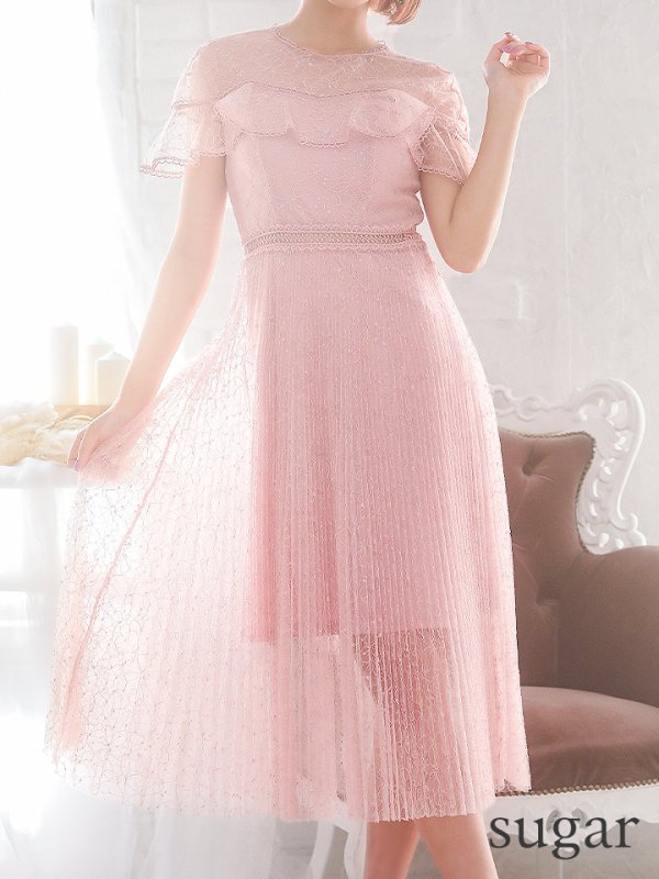 画像8: 【SETTAN/セッタン】総レース/ ショートスリーブ/ プリーツ/ ミモレ丈/ ワンピース/ ミニドレス/ キャバドレス[OF2]