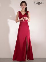 【予約商品/3月下旬発送予定】XS-Lサイズあり【SETTAN/セッタン】ワンカラー/ Vネック/ ウエストシアー/ ロングスリット/ ノースリーブ/ ロングドレス/ キャバドレス long[OF2]