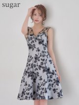 XS-Lサイズあり【SETTAN/セッタン】花柄/ ジャガード/ レース/ シアー/ ノースリーブ/ Aライン/ フレア/ ミディアムドレス/ キャバドレス[OF2]