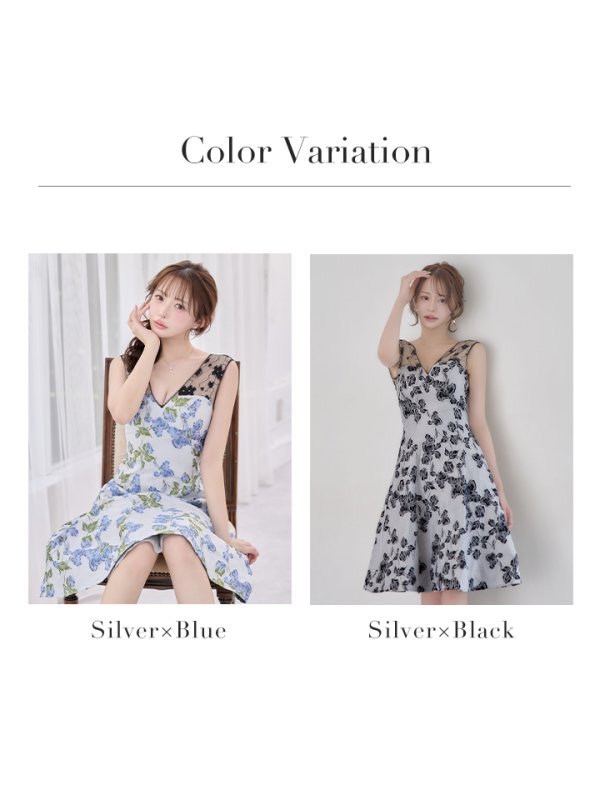 画像23: XS-Lサイズあり【SETTAN/セッタン】花柄/ ジャガード/ レース/ シアー/ ノースリーブ/ Aライン/ フレア/ ミディアムドレス/ キャバドレス[OF2]