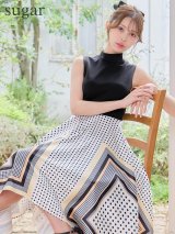 XS-Lサイズあり【SETTAN/セッタン】ドット/ パネル柄/ アシンメトリー/ ハイネック/ シースル/ ノースリーブ/ フレア/ ワンピース/ ミディアムドレス/ キャバドレス[OF2]