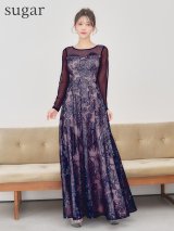 XS-Lサイズあり【SETTAN/セッタン】フラワー刺繍/ チュール/ スパンコール/ 長袖/ ロングスリーブ/ シアー/ マキシ丈/ Aライン/ フレア/ ワンピース/ ロングドレス/ キャバドレス long[OF2]