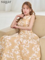 XS-Lサイズあり【SETTAN/セッタン】フラワープリント/ ハイウエスト/ ノースリーブ/ ボートネック/ フレア/ Aライン/ ワンピース/ ロングドレス / キャバドレス long[OF2]