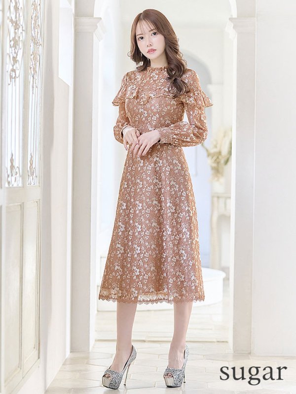 画像16: XS-Lサイズあり【SETTAN/セッタン】総レース/ ハイネック/ 長袖/ 袖あり/ Aライン/ ミディアム丈/ ワンピース/キャバドレス[OF2]