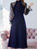画像9: XS-Lサイズあり【SETTAN/セッタン】ベロア/ レース/ ドット/ リボン/ 長袖/ 袖あり/ Aライン/ ミディアム丈/ ワンピース/ キャバドレス[OF2]