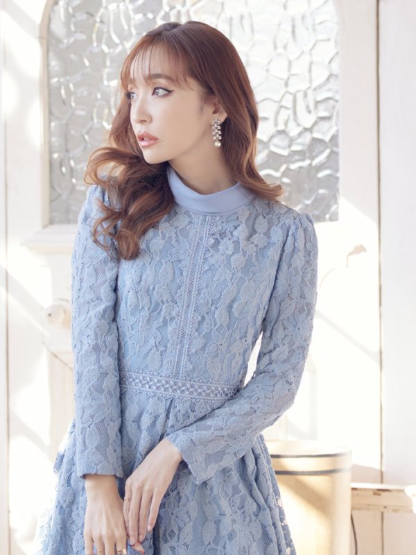 画像5: 【SETTAN/セッタン】総レース/ 長袖/ 袖あり/ ハイネック/ Aライン/ ひざ丈/ ミディアム/ ワンピース/ ミニドレス/ キャバドレス[OF2]