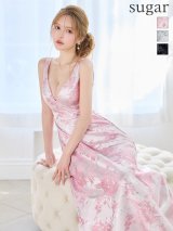 XS-Lサイズあり【SETTAN/セッタン】フラワープリント/ ラメ/ Vネック/ ノースリーブ/ フレア/ Aライン/ ワンピース/ ロングドレス / キャバドレス long[OF2]