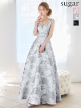 XS-Lサイズあり【SETTAN/セッタン】フラワープリント/ ラメ/ Vネック/ ノースリーブ/ フレア/ Aライン/ ワンピース/ ロングドレス / キャバドレス long[OF2]