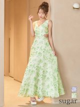 XS-Lサイズあり【SETTAN/セッタン】フラワープリント/ Vネック/ ウエストカットアウト/ ノースリーブ/ フレア/ Aライン/ ワンピース/ ロングドレス / キャバドレス long[OF2]