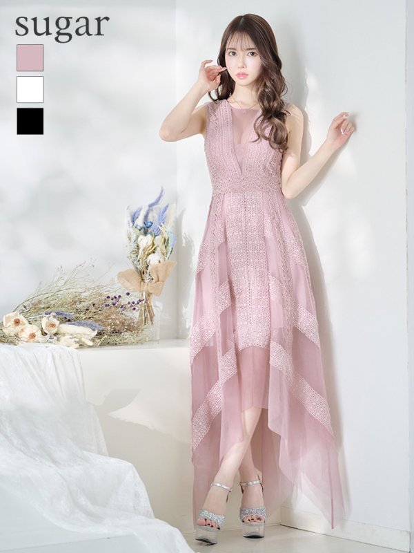 画像2: XS-Lサイズあり!!【SETTAN/セッタン】ワンピース/ レース/ アシンメトリー/ チュール/ ロング/ キャバドレス long[OF2]