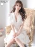 【SETTAN/セッタン】総レース/ Vネック/ Aライン/ ミディアム丈/ ワンピース/ ミニドレス/ キャバドレス/ホワイト フリル袖