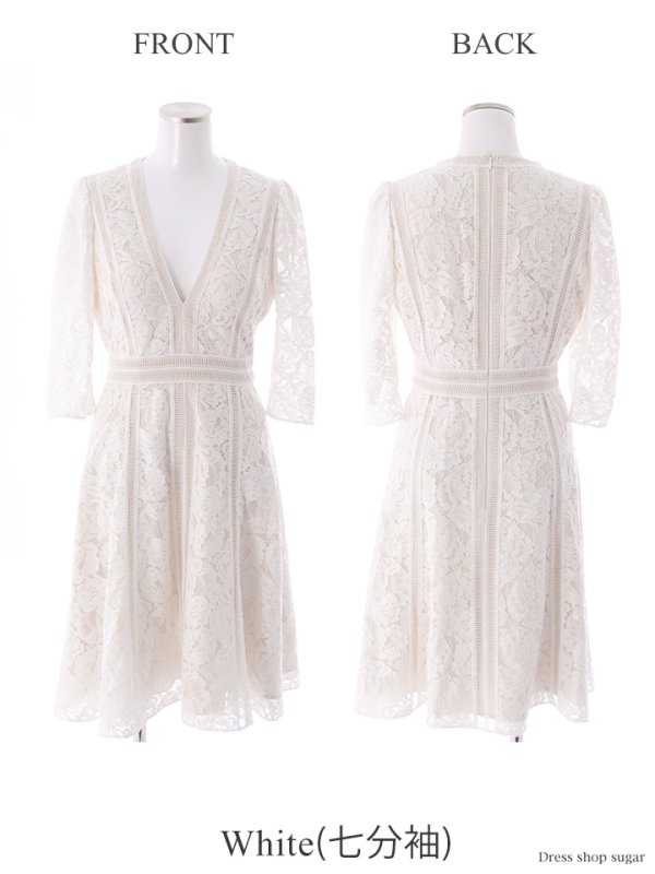 画像10: 門りょうちゃん着用【XS-Lサイズあり】【SETTAN/セッタン】総レース/ 袖あり/ 七分袖/ Vネック/ Aライン/ ミディアム丈/ ワンピース/ ミニドレス/ キャバドレス[OF2]