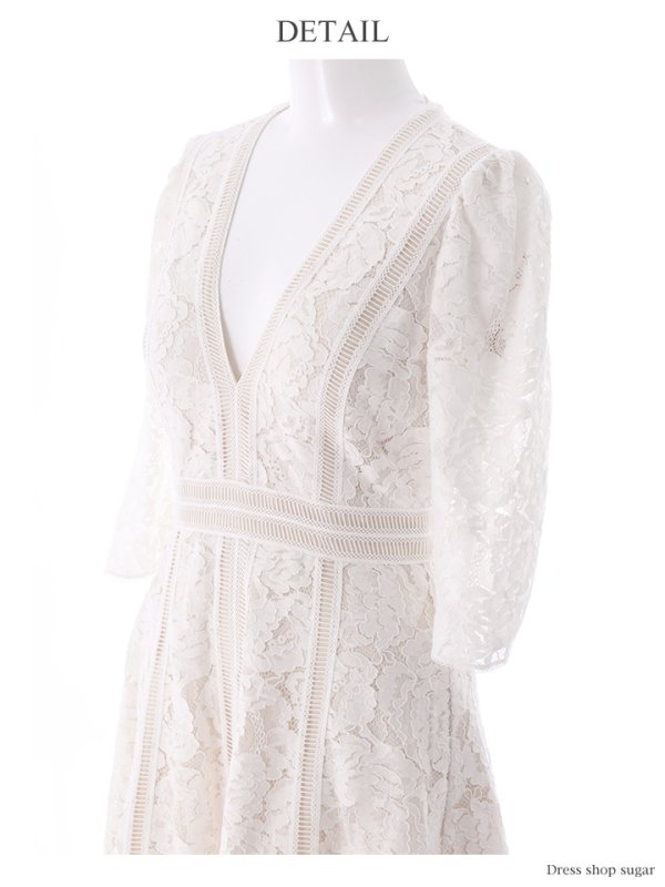 画像11: 門りょうちゃん着用【XS-Lサイズあり】【SETTAN/セッタン】総レース/ 袖あり/ 七分袖/ Vネック/ Aライン/ ミディアム丈/ ワンピース/ ミニドレス/ キャバドレス[OF2]