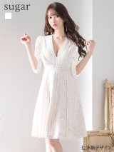 【XS-Lサイズあり】【SETTAN/セッタン】総レース/ 袖あり/ 七分袖/ Vネック/ Aライン/ ミディアム丈/ ワンピース/ ミニドレス/ キャバドレス[OF2]