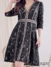 画像8: 【XS-Lサイズあり】【SETTAN/セッタン】総レース/ 袖あり/ 七分袖/ Vネック/ Aライン/ ミディアム丈/ ワンピース/キャバドレス[OF2]