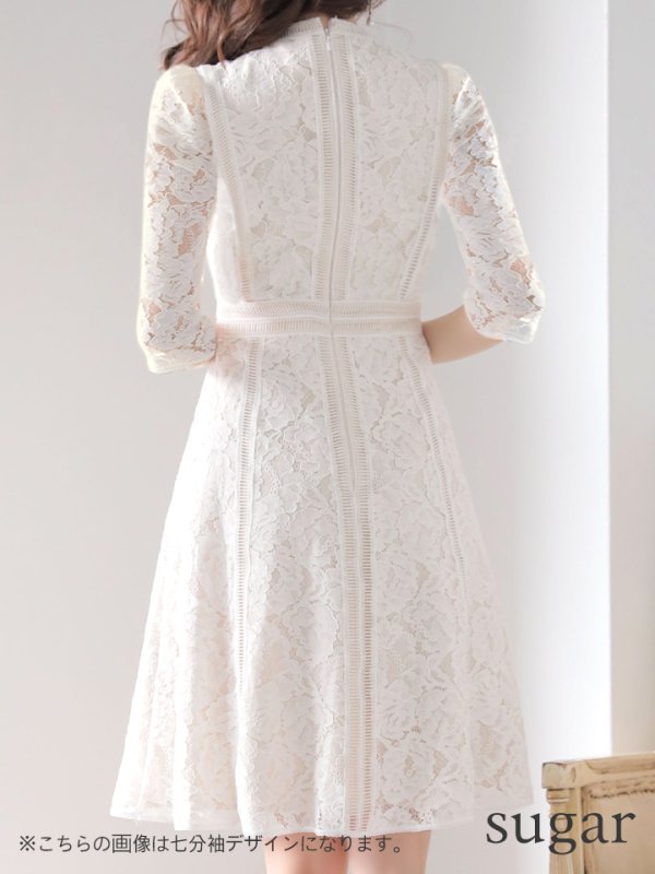 画像8: 【XS-Lサイズあり】【SETTAN/セッタン】総レース/ 袖あり/ 七分袖/ Vネック/ Aライン/ ミディアム丈/ ワンピース/ ミニドレス/ キャバドレス[OF2]