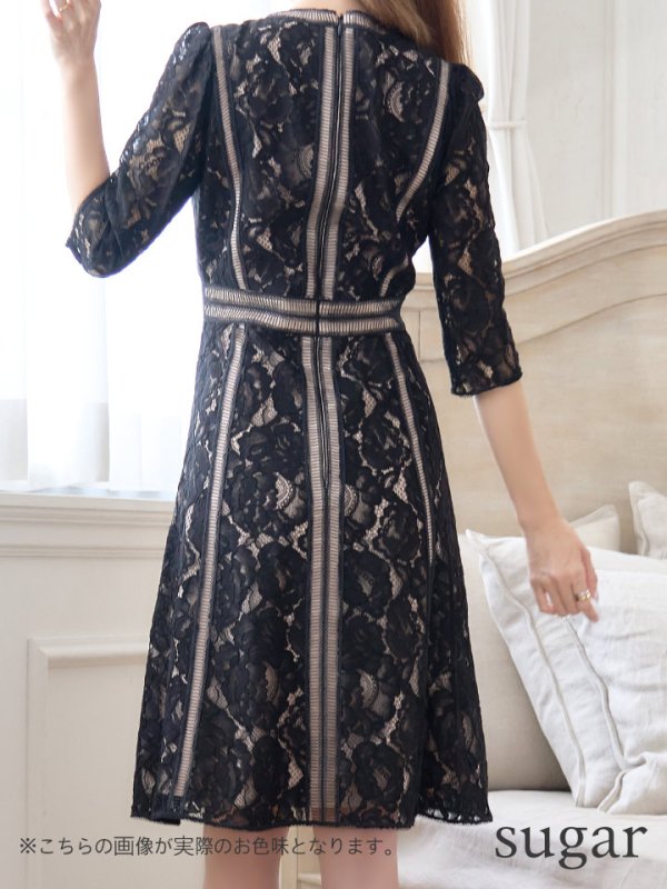 画像9: 【XS-Lサイズあり】【SETTAN/セッタン】総レース/ 袖あり/ 七分袖/ Vネック/ Aライン/ ミディアム丈/ ワンピース/ ミニドレス/ キャバドレス[OF2]