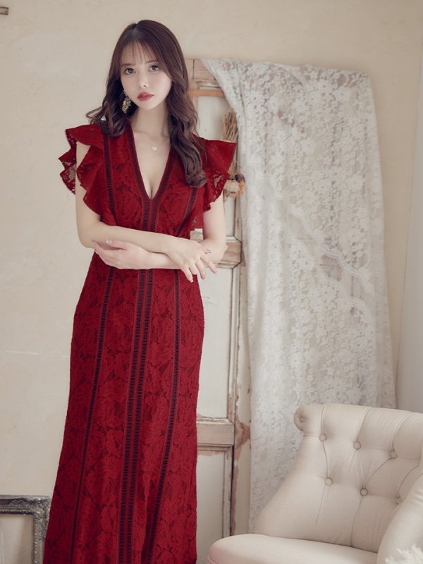 画像6: 【SETTAN/セッタン】総レース/ Vネック/ Aライン/ ワンピース/ ロングドレス/ キャバドレス long[OF2]