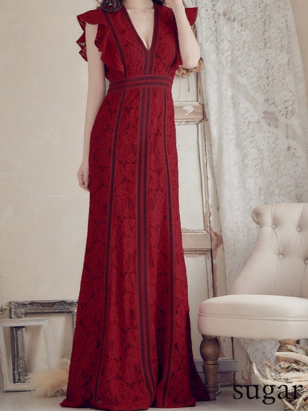 画像8: 【SETTAN/セッタン】総レース/ Vネック/ Aライン/ ワンピース/ ロングドレス/ キャバドレス long[OF2]