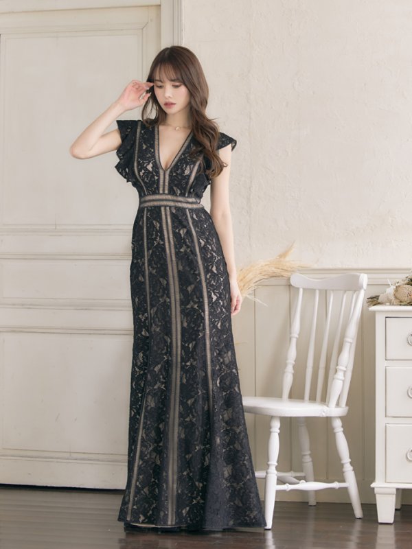 画像7: 【SETTAN/セッタン】総レース/ Vネック/ Aライン/ ワンピース/ ロングドレス/ キャバドレス long[OF2]