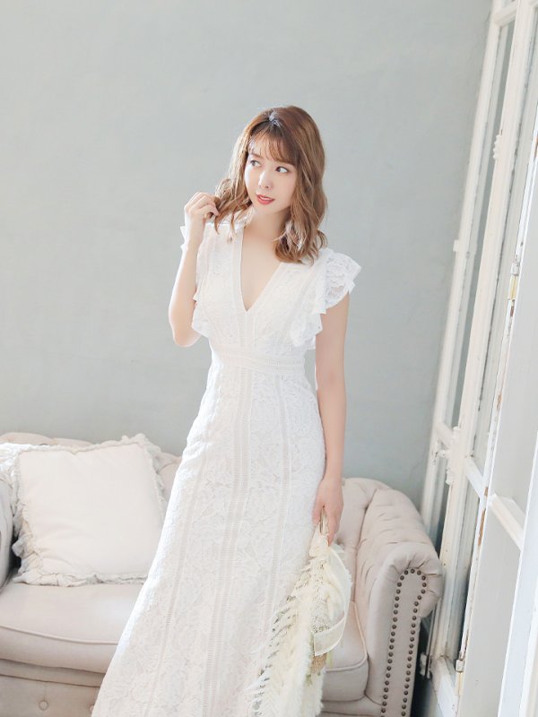 画像15: 【SETTAN/セッタン】総レース/ Vネック/ Aライン/ ワンピース/ ロングドレス/ キャバドレス long[OF2]