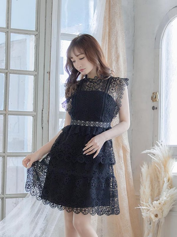 画像4: XS-Lサイズあり【SETTAN/セッタン】ケミカルレース/ ボートネック/ ノースリーブ/ワンピース/ミニドレス/ キャバドレス[OF2]