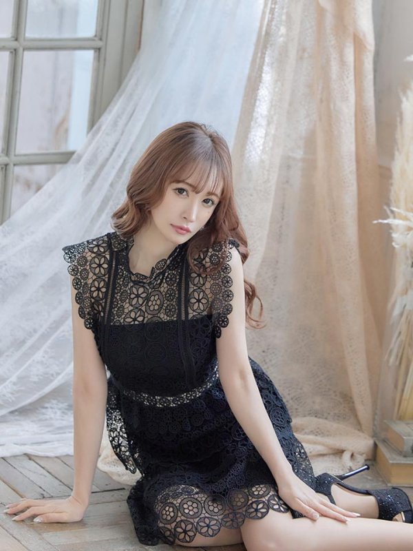 画像6: XS-Lサイズあり【SETTAN/セッタン】ケミカルレース/ ボートネック/ ノースリーブ/ワンピース/ミニドレス/ キャバドレス[OF2]