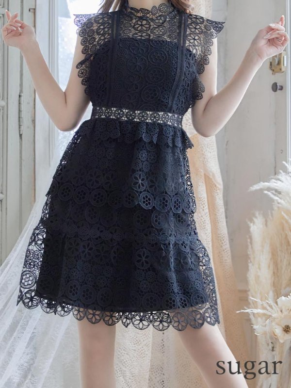 画像8: XS-Lサイズあり【SETTAN/セッタン】ケミカルレース/ ボートネック/ ノースリーブ/ワンピース/ミニドレス/ キャバドレス[OF2]