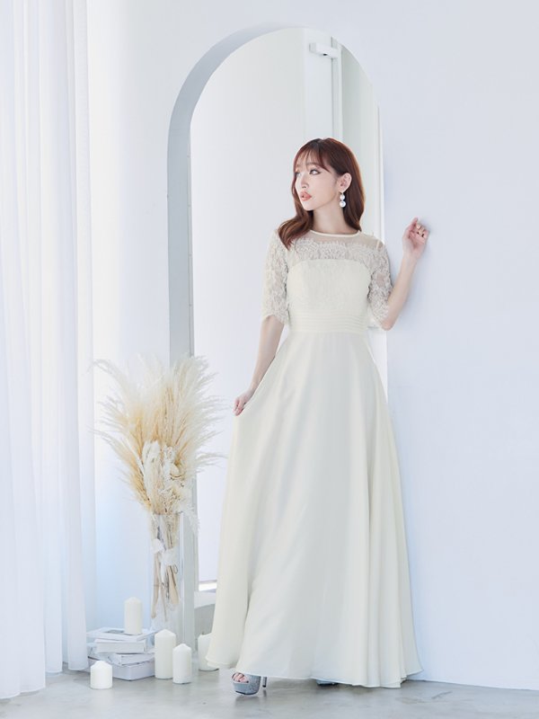 画像2: XS-Lサイズあり【SETTAN/セッタン】ワンカラー/ レース切替/ 袖あり/ 半袖/ ロング/ キャバドレス long[OF2]