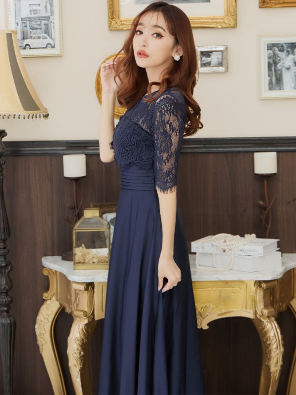 画像17: XS-Lサイズあり【SETTAN/セッタン】ワンカラー/ レース切替/ 袖あり/ 半袖/ ロング/ キャバドレス long[OF2]