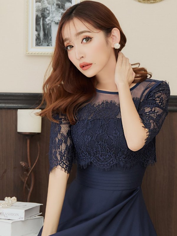 画像20: XS-Lサイズあり【SETTAN/セッタン】ワンカラー/ レース切替/ 袖あり/ 半袖/ ロング/ キャバドレス long[OF2]