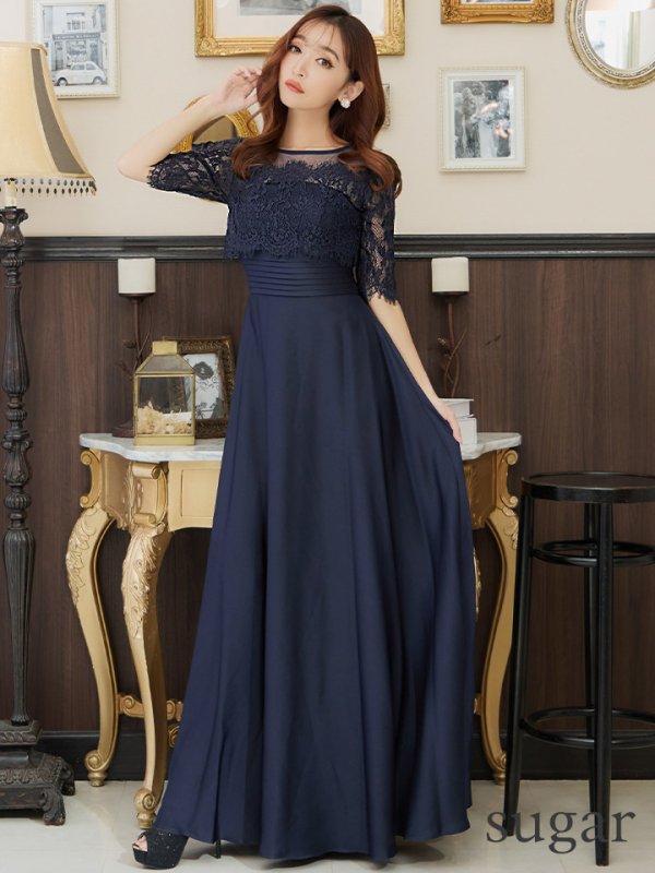 画像21: XS-Lサイズあり【SETTAN/セッタン】ワンカラー/ レース切替/ 袖あり/ 半袖/ ロング/ キャバドレス long[OF2]