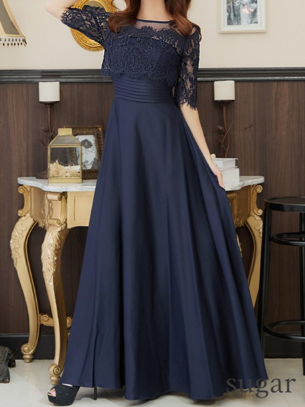 画像22: XS-Lサイズあり【SETTAN/セッタン】ワンカラー/ レース切替/ 袖あり/ 半袖/ ロング/ キャバドレス long[OF2]