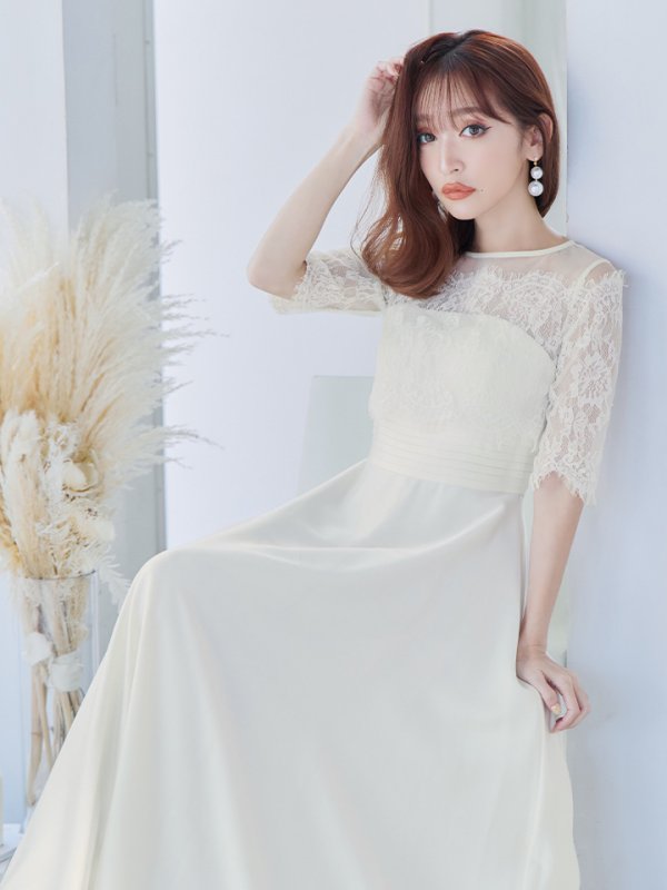 画像5: XS-Lサイズあり【SETTAN/セッタン】ワンカラー/ レース切替/ 袖あり/ 半袖/ ロング/ キャバドレス long[OF2]