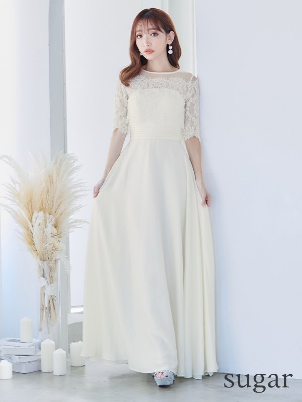 画像7: XS-Lサイズあり【SETTAN/セッタン】ワンカラー/ レース切替/ 袖あり/ 半袖/ ロング/ キャバドレス long[OF2]