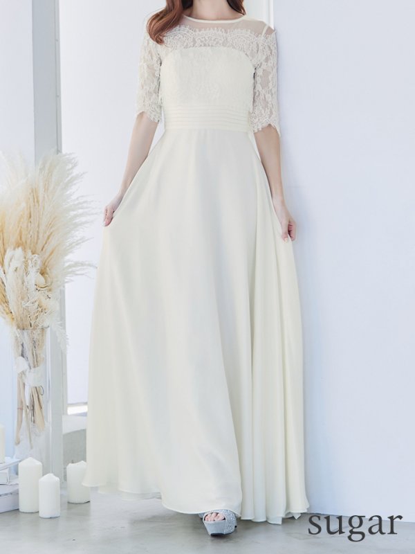 画像8: XS-Lサイズあり【SETTAN/セッタン】ワンカラー/ レース切替/ 袖あり/ 半袖/ ロング/ キャバドレス long[OF2]