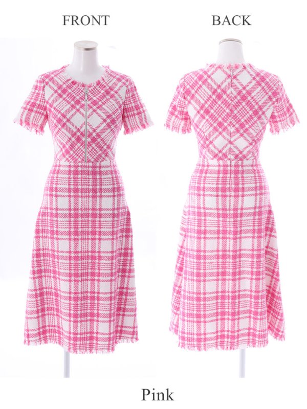 画像16: XS-Lサイズあり【SETTAN/セッタン】ツイード/ 半袖/ 袖あり/ フロントジップ/ ワンピース/ ミディアム/ミニドレス/ キャバドレス[OF2]