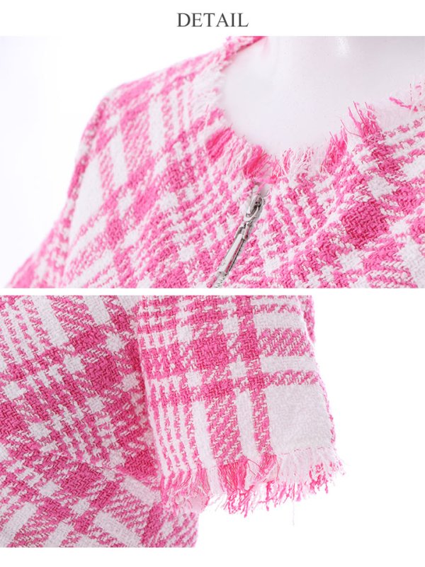 画像19: XS-Lサイズあり【SETTAN/セッタン】ツイード/ 半袖/ 袖あり/ フロントジップ/ ワンピース/ ミディアム/ミニドレス/ キャバドレス[OF2]